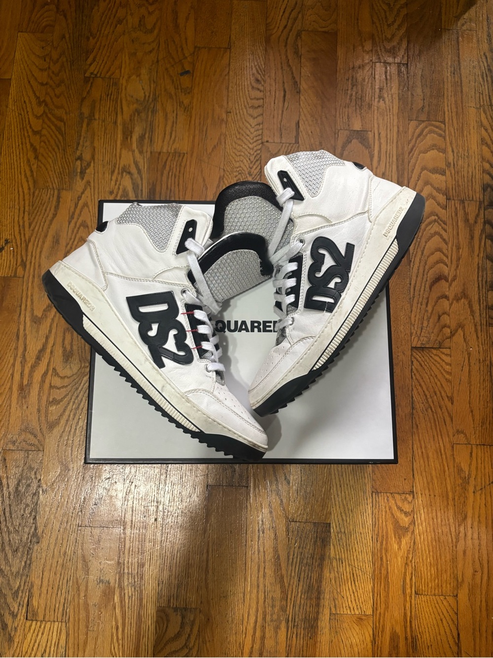 DSQUARED2 White and Black High-Top Kids Sneakers